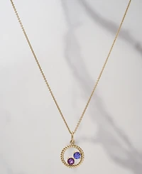 Tanzanite (1/5 ct. t.w.) & Rose de France Amethyst (1/6 ct. t.w.) Double Stone Circle 18" Pendant in 14k Gold-Plated Sterling Silver
