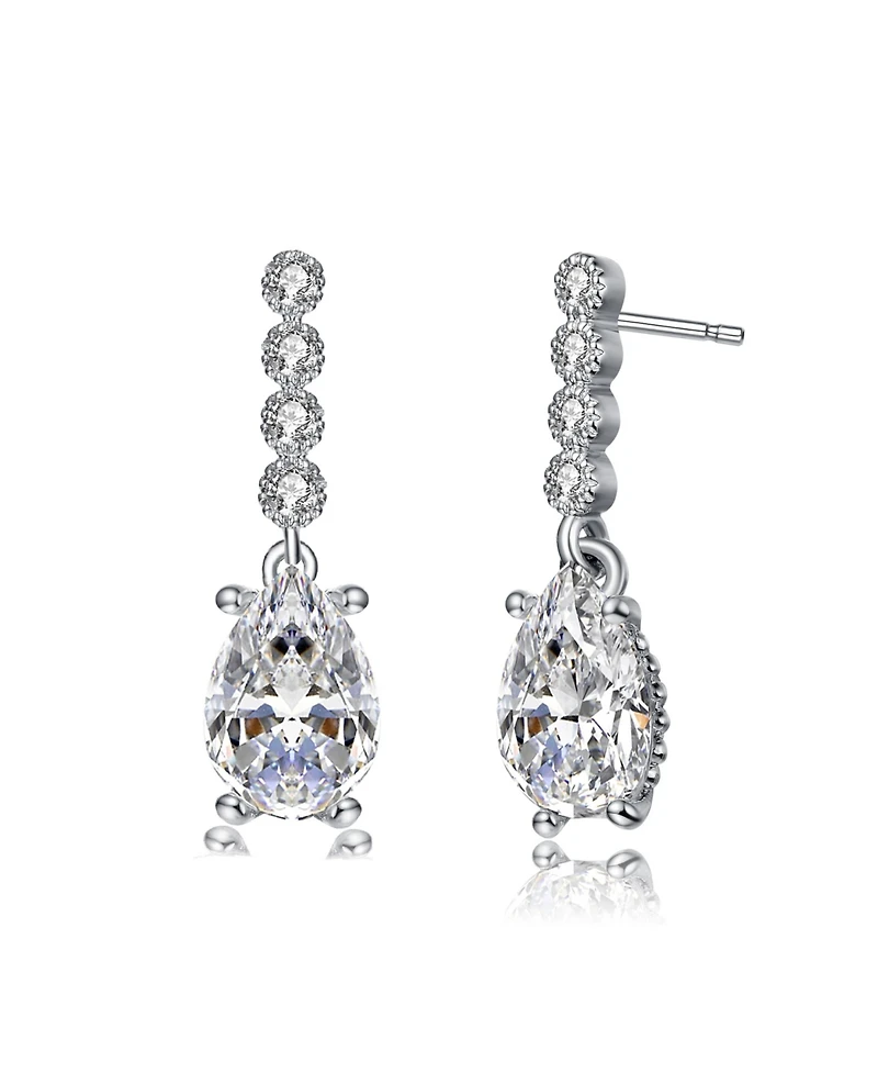Sterling Silver with White Gold Plating with Colored Pear Cubic Zirconia Drop Earrings