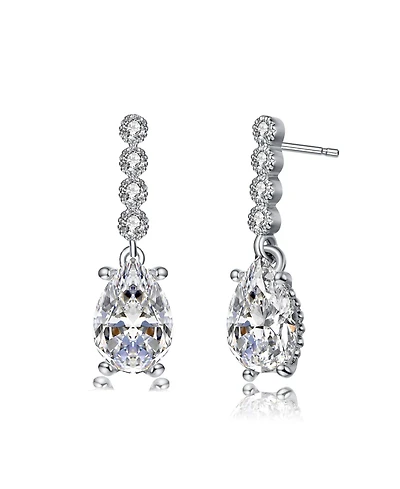 Sterling Silver with White Gold Plating with Colored Pear Cubic Zirconia Drop Earrings