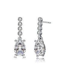 Sterling Silver with White Gold Plating with Colored Pear Cubic Zirconia Drop Earrings