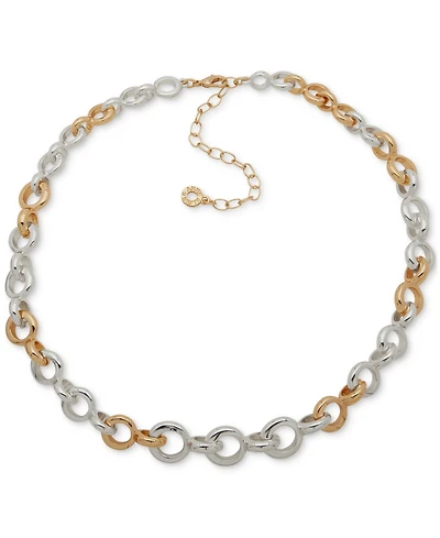 Anne Klein Two-Tone Interlocking Ring Collar Necklace, 16" + 3" extender