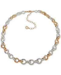 Anne Klein Two-Tone Interlocking Ring Collar Necklace, 16" + 3" extender