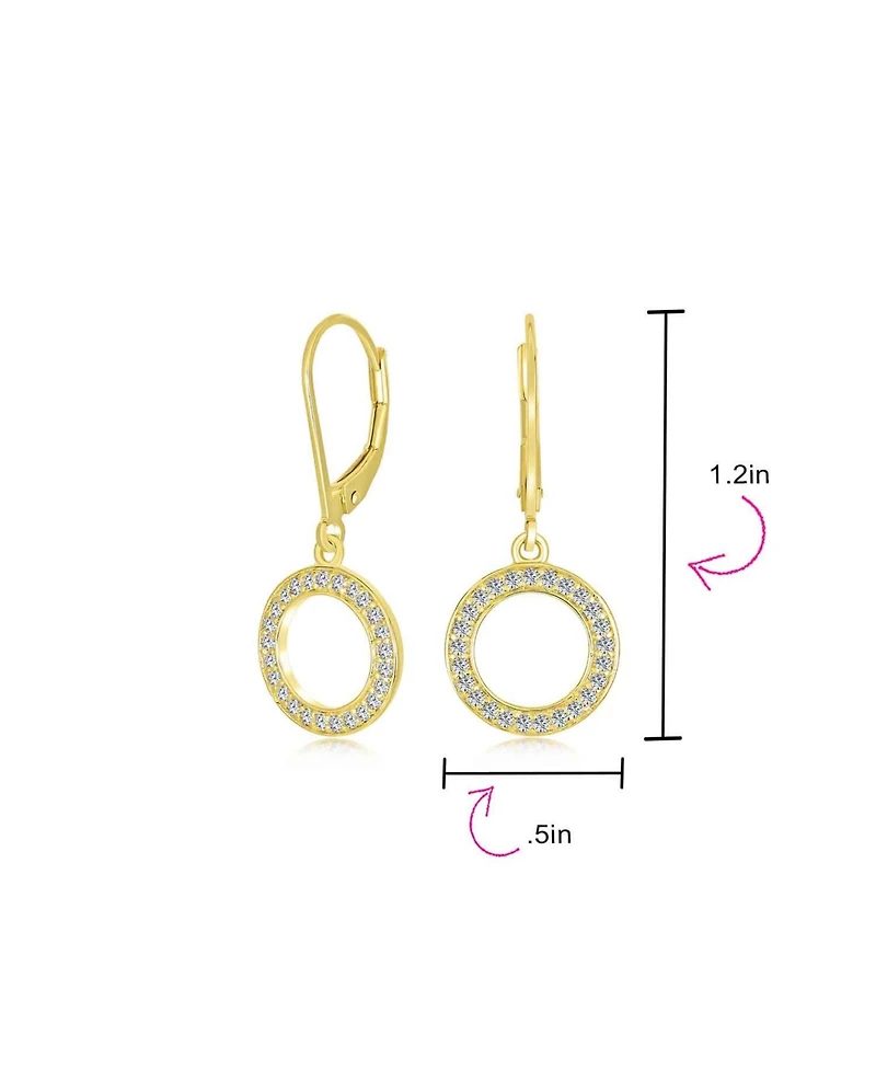 Bling Jewelry Elegant Classic Geometric Pave Cz Round Open Circle Dangle Drop Earrings Yellow Gold Plated Cubic ZirconiaLeverback