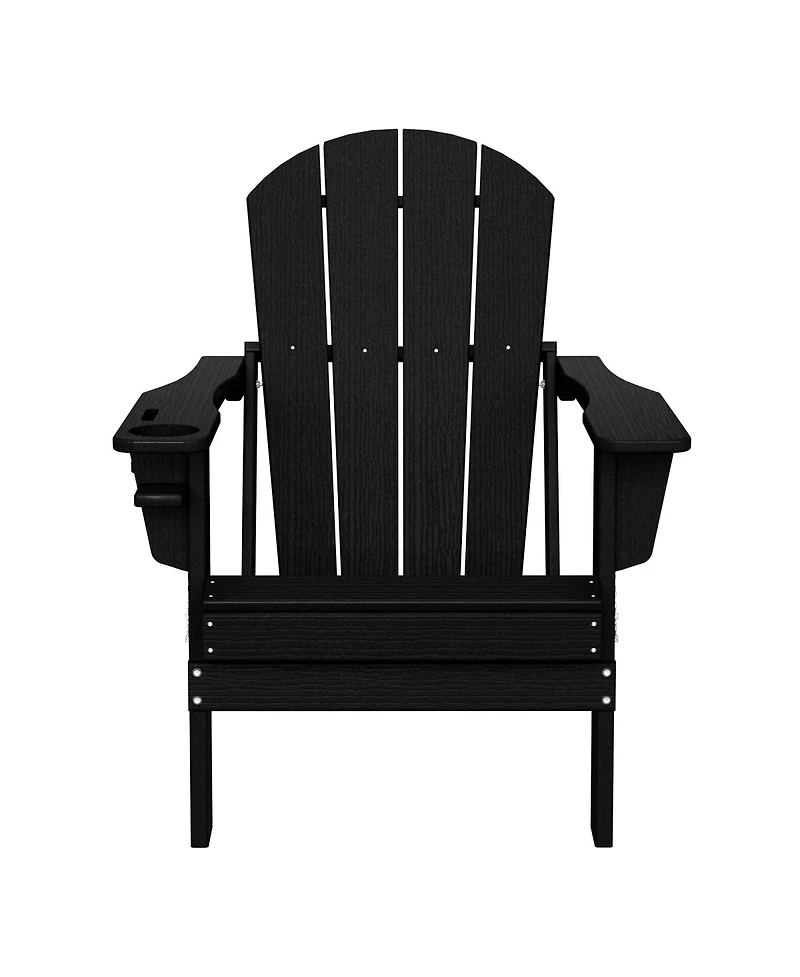 Outdoor Patio Hdpe Resin Folding Adirondack Chairs With Cup Holder and Phone (Set of Four