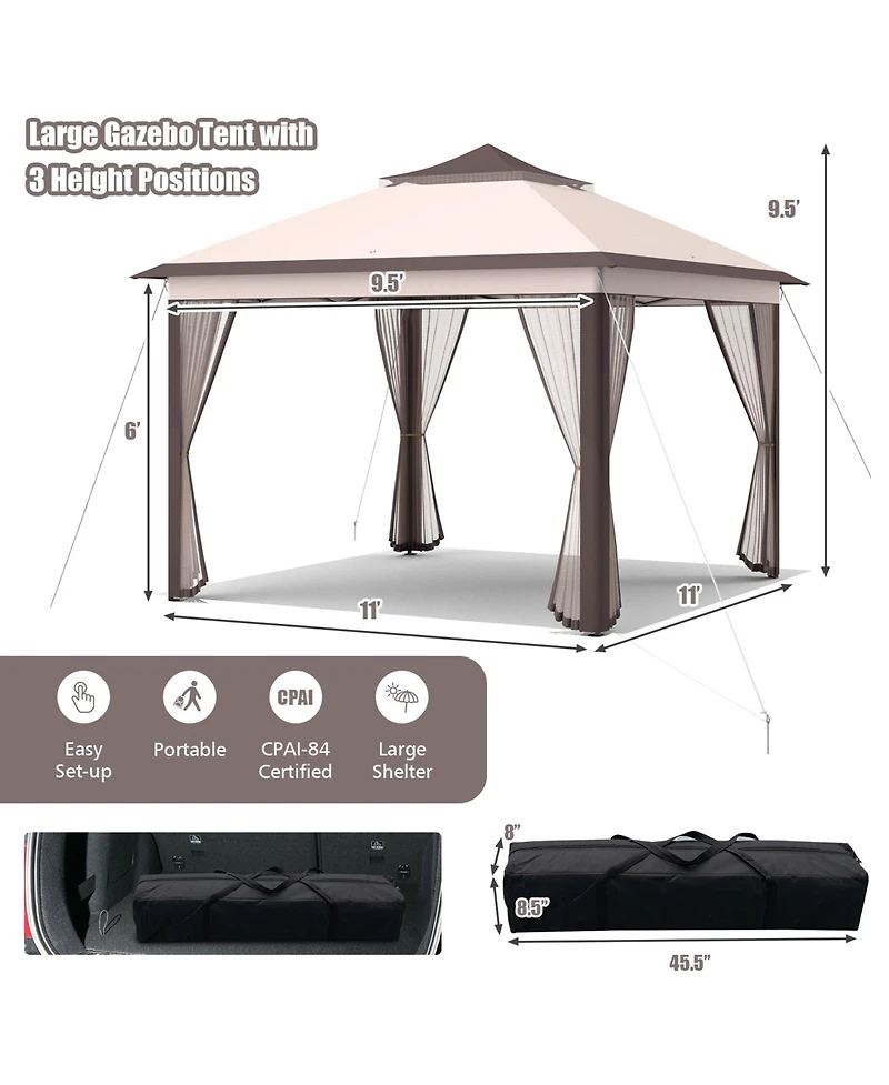 11 x 11 Feet 2-Tier Pop-Up Gazebo Tent Portable Canopy Shelter Carry Bag Mesh