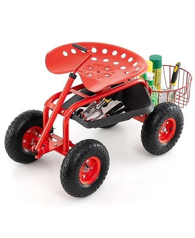 Extendable Handle Garden Cart Rolling Wagon Scooter