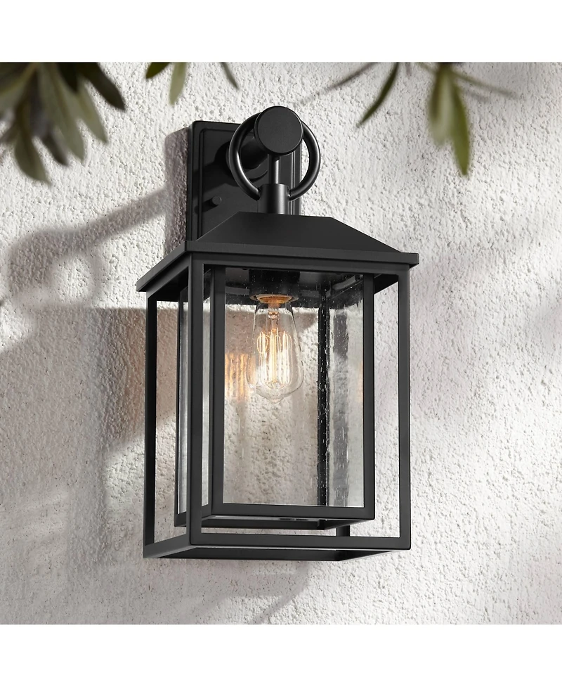 John Timberland Califa Mission Outdoor Wall Light Fixture Black Metal 18" Clear Seedy Glass for Post Exterior Barn Deck House Porch Yard Patio Ho
