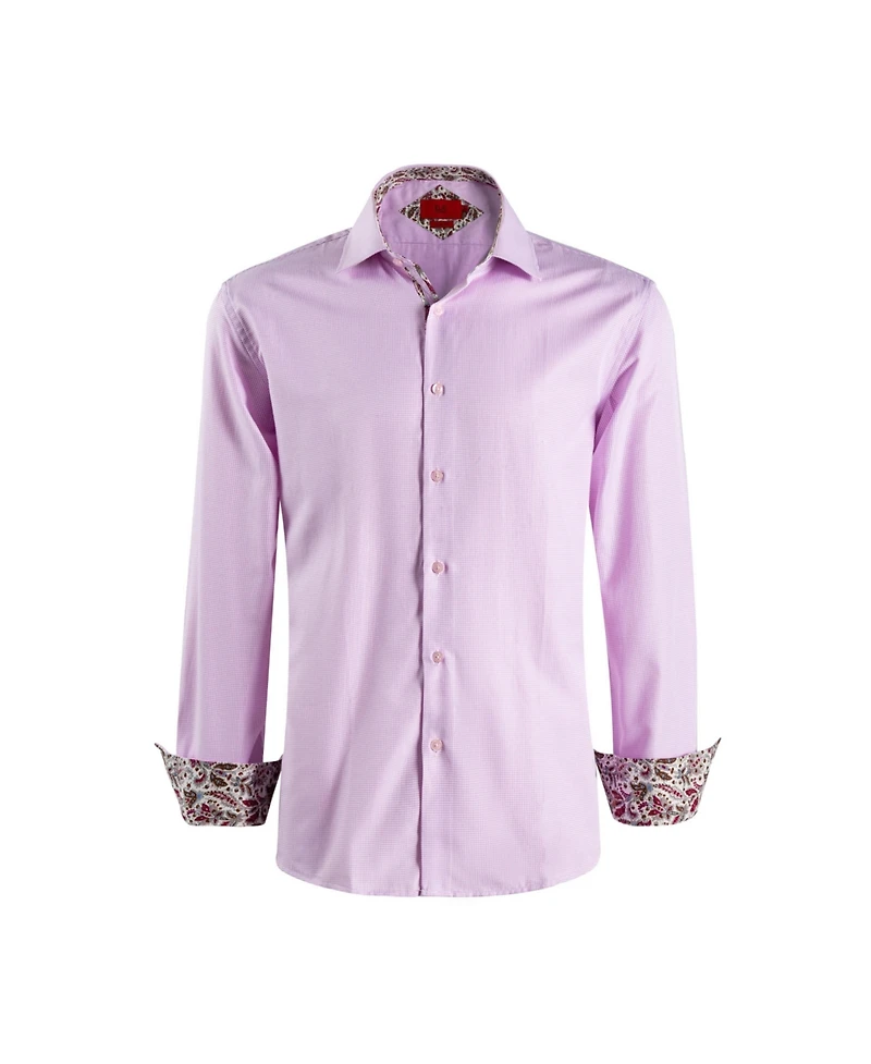 Elie Balleh Big Boys Pink Slim Fit Houndstooth Dress Button-Down Shirt