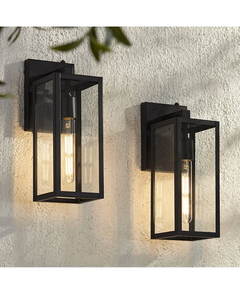 John Timberland Titan Modern Outdoor Wall Light Fixtures Set of 2 Mystic Black Dusk to Dawn 14" Clear Glass for Post Exterior Barn Deck