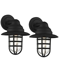John Timberland Marlowe Rustic Industrial Outdoor Wall Light Fixtures Set of 2 Black Hooded Cage 13" Clear Glass for Post Exterior Barn