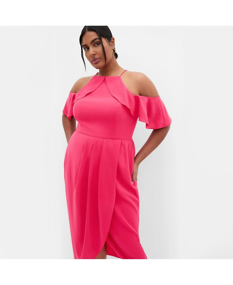 City Chic Plus Love Siren Ruffle Shoulder Dress