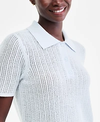 Charter Club Women's 100% Cashmere Short-Sleeve Pointelle Polo Sweater, Macy's Exclusive
