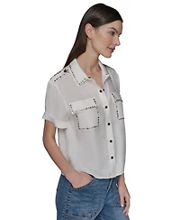 Karl Lagerfeld Paris Women's Studded Short-Sleeve Shirt