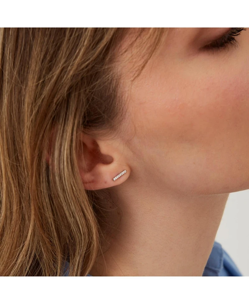 Spero London Sterling Silver Zirconia Bar Stud Earring