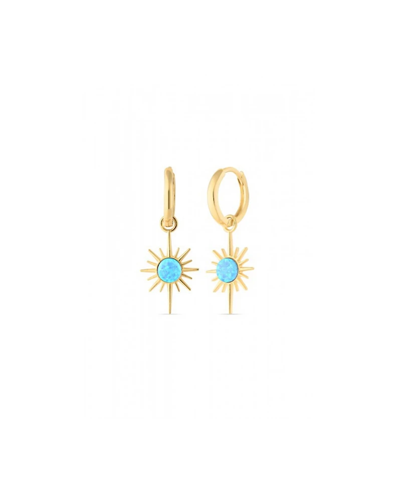 Spero London Blue Opal Northernstar Drop Hoop Earring Sterling Silver