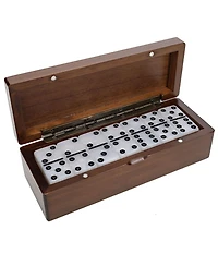We Games Double 6 Marbleized Dominoes in Magnetic Wooden Travel Box, White Color
