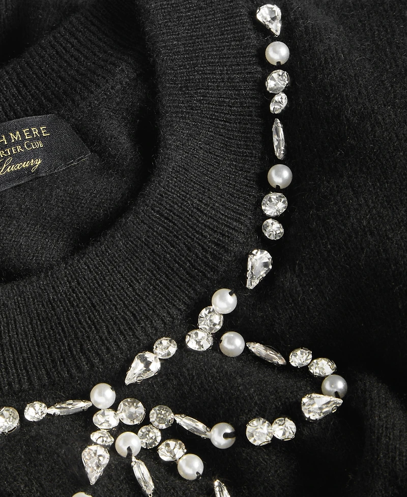 Charter Club Women's 100% Cashmere Embellished Bow Sweater, Macy's Exclusive