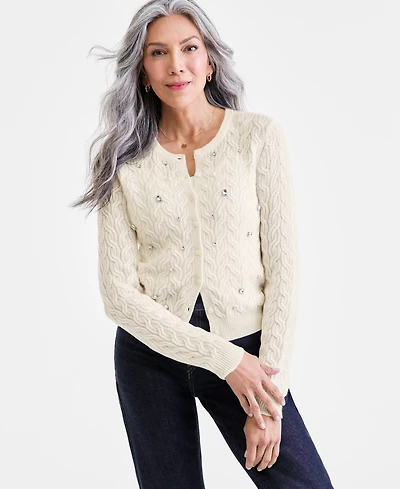 Charter Club Women's 100% Cashmere Embellished Cable-Knit Cardigan, Macy's Exclusive