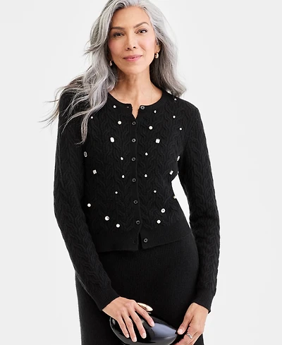Charter Club Women's 100% Cashmere Embellished Cable-Knit Cardigan, Macy's Exclusive