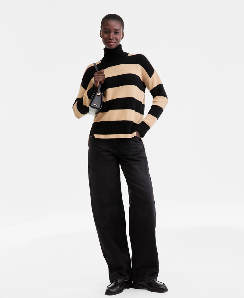 Charter Club Women's 100% Cashmere Rugby Stripe Step-Hem Turtleneck Sweater, Macy's Exclusive