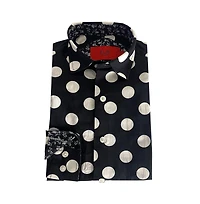 Elie Balleh Little Boys Black Long Sleeve Navy Polka Dot Slim Fit Shirt