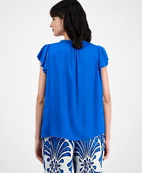 T Tahari Women's Pleated Raglan-Sleeve V-Neck Top