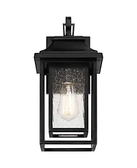 Cecile 15 1/4" High Mission Country Traditional Outdoor Wall Light Fixture Mount Porch House Exterior Outside Box Lantern Black Clear Seeded Glas