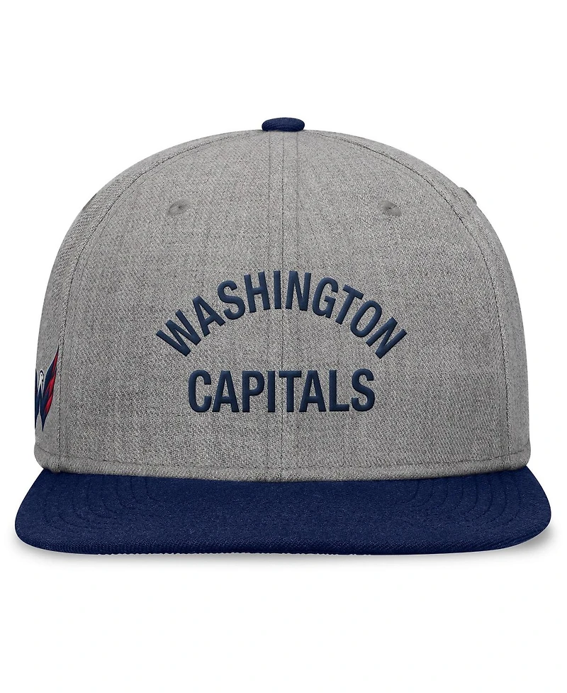 Fanatics Men's Heather Gray Washington Capitals Elements Flat Brim Leather Strap back Hat