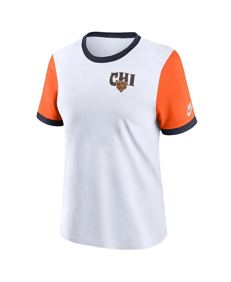 Nike Women's White Chicago Bears Rewind Ringer Tri-Blend T-Shirt