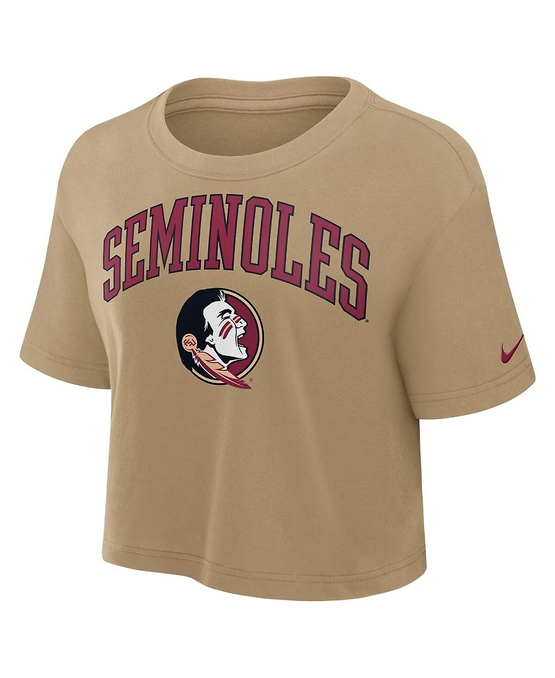 Nike Women's Tan Florida State Seminoles Power Pursuit Athletic Prep Arch Performance Cropped T-Shirt
