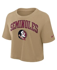 Nike Women's Tan Florida State Seminoles Power Pursuit Athletic Prep Arch Performance Cropped T-Shirt
