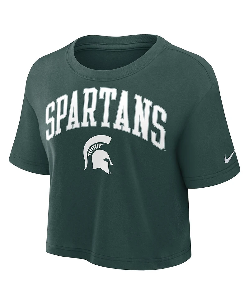 Nike Women's Green Michigan State Spartans Power Pursuit Athletic Prep Arch Performance Cropped T-Shirt