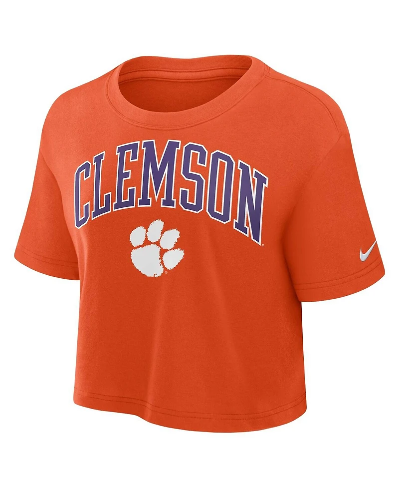Nike Women's Orange Clemson Tigers Power Pursuit Athletic Prep Arch Performance Cropped T-Shirt