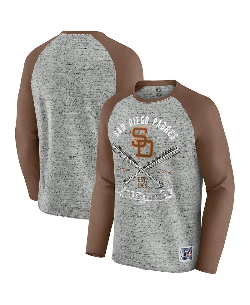 Fanatics Men's Heather Gray San Diego Padres Raw Edge Raglan Long Sleeve Baseball T-Shirt