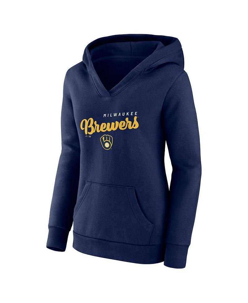 Logo Athletic Women's Navy Milwaukee Brewers Triumphant V-Neck Pullover Hoodie