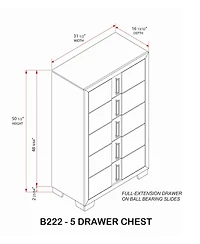 Kings Brand Furniture Dawson 5-Drawer Wooden Chest Dresser for Entryway, Bedroom, Light Brown