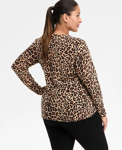 Charter Club Plus 100% Cashmere Animal-Print Crewneck Sweater, Macy's Exclusive