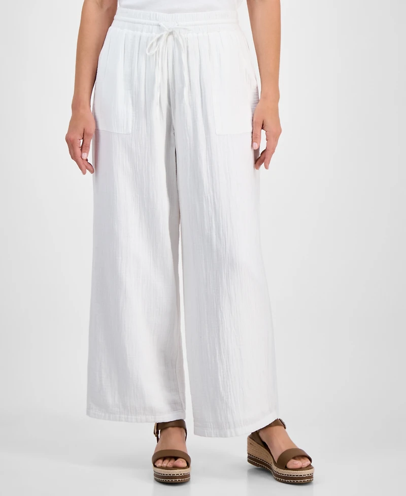 Style & Co Petite Gauze Wide-Leg Pull-On Pants, Created for Macy's