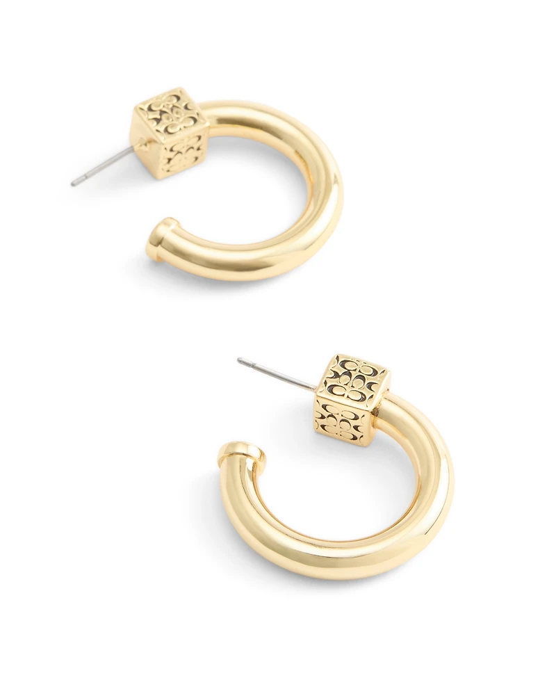 Coach Gold Signature Quilted Cube Chubby Hoop Earrings