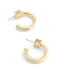 Coach Gold Signature Quilted Cube Chubby Hoop Earrings