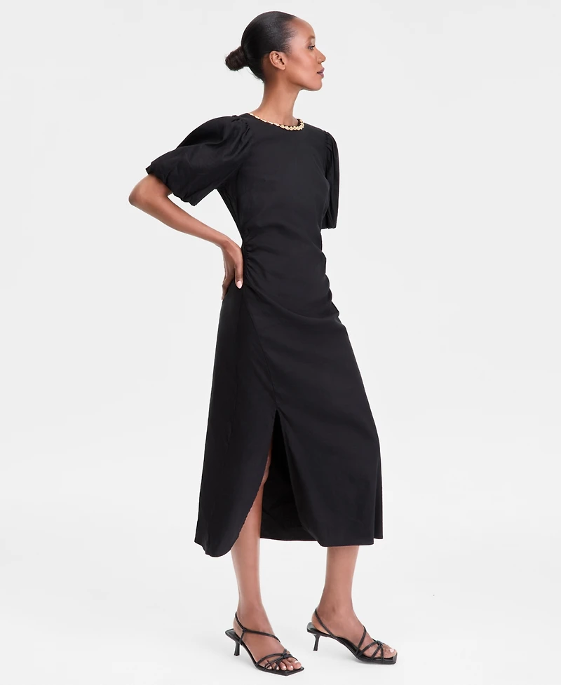 I.n.c. International Concepts Women's Linen-Blend Puff-Sleeve Dress, Exclusively at Macy's