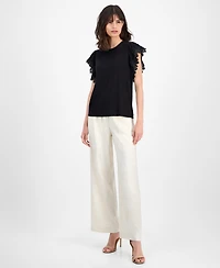 T Tahari Women's Lace-Trim Cap-Sleeve T-Shirt
