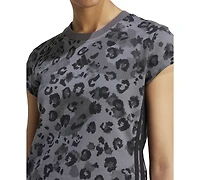 adidas Women's Leopard-Print Trim Slim-Fit T-Shirt