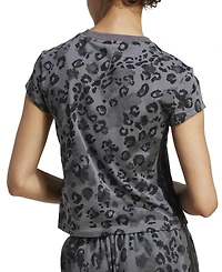 adidas Women's Leopard-Print Trim Slim-Fit T-Shirt
