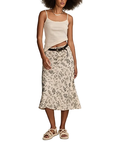 Lucky Brand Women's Sketch-Print Midi Slip Skirt