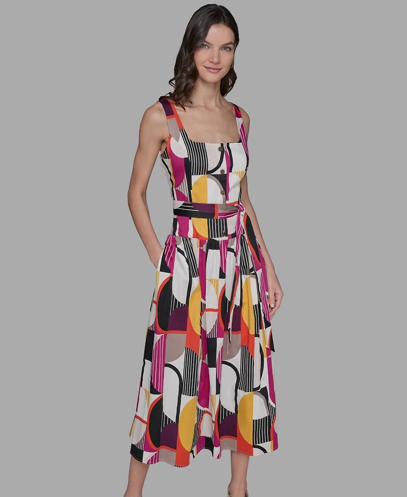 Karl Lagerfeld Paris Petite Abstract-Print Midi Dress