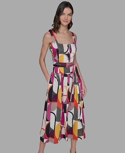 Karl Lagerfeld Paris Petite Abstract-Print Midi Dress