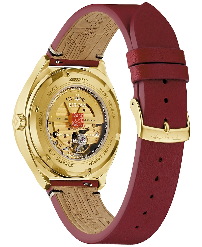 Bulova Special Edition Men's Frank Lloyd Wright Automatic Burgundy Leather Strap Watch 40mm