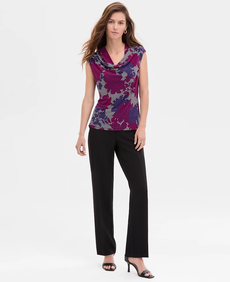 Kasper Women's Floral Houndstooth Cowlneck Blouse