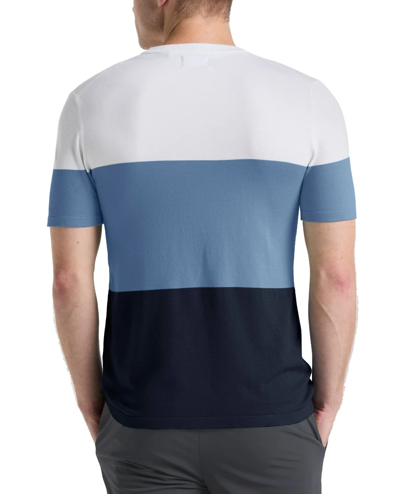Perry Ellis Men's Color Block Short Sleeve Sweater Crewneck T-shirt